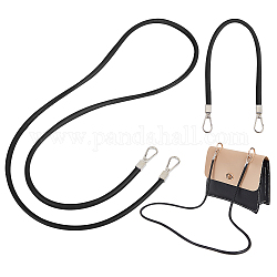 WADORN 2pcs PU Leather Purse Handle Straps, 51.2 Inch Handbag Shoulder Strap with 14.2 Inch Short Tote Bag Handle Round PU Leather Bag Handle Strap Replacement for Clutches Satchel, Black
