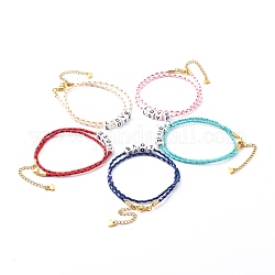 Two Loops Cotton Cord Warp Bracelets, with Cube Acrylic Beads, Word Love, Mixed Color, 15-3/8 inch(39cm)