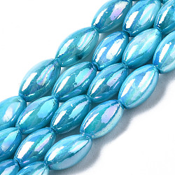 Chapelets de perles en coquille d'eau douce , de couleur plaquée ab , teinte, riz, bleu profond du ciel, 7~8x4mm, Trou: 0.9mm, Environ 50~52 pcs/chapelet, 14.57 pouce ~ 15.35 pouces (37~39 cm)