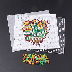 Bricolaje cuentas melty hama beads abalorios conjuntos: los hama beads, tableros de plástico del ABC, patrón de papel y papel de planchar, patrón de flores, cuadrado, colorido, 14.7x14.7 cm