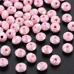Abalorios acrílicos opacos, color de ab chapado, rondelle facetas, rosa, 6mm, agujero: 1.5 mm, aproximamente 6200 unidades / 500 g.