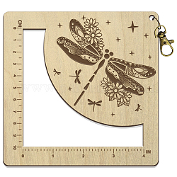 Regla de ganchillo con marco cuadrado de madera, calibre de la aguja de tejer, libélula, 13x13x0.5 cm