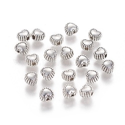 Tibetischer stil legierung perlen, cadmiumfrei und bleifrei, Herz, Antik Silber Farbe, 5x6x4 mm, Bohrung: 1.5 mm
