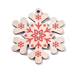Colgantes de madera de álamo, copo de nieve, para la Navidad, teñido, burlywood, 50x44x2.5mm, agujero: 3 mm