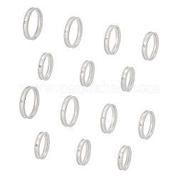 Unicraftale 14pcs 7 anello di barretta scanalato del rhinestone di cristallo di formato, strutturato 201 gioielli in acciaio inossidabile per uomo donna, colore acciaio inossidabile, noi taglia 5 1/4~12 3/4 (15.9~22mm), 2pcs / size