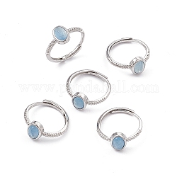 Anelli ovali regolabili con acquamarina naturale, gioielli in ottone color platino per le donne, 1.3~2.3mm, diametro interno: 17mm