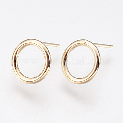 Long-Lasting Plated Brass Stud Earrings, Nickel Free, Ring, Real 18K Gold Plated, 10x1.5mm, Pin: 0.7mm