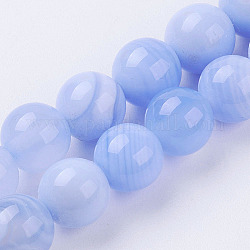 Chapelets de perles en agate rayée naturelle/agate à bandes, teints et chauffée, ronde, Grade a, lumière bleu ciel, 8mm, Trou: 1mm, Environ 48 pcs/chapelet, 15.1 pouces (385 mm)