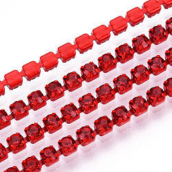 Electrophoresis Iron Rhinestone Strass Chains, Rhinestone Cup Chains, with Spool, Light Siam, SS12, 3~3.2mm, about 10yards/roll