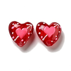 Abalorios de colores vario hechos a mano, corazón con flecha atravesando el corazón, rojo, 19~20.5x20~20.5x11.5~13.5mm, agujero: 2.5 mm