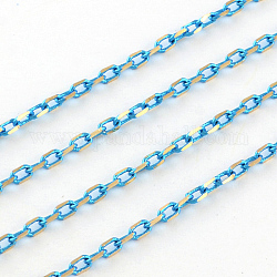 Electrophoresis Brass Cable Chains, with Spool, Faceted, Soldered, DeepSky Blue, 2.7x1.5x0.45mm, about 92m/roll