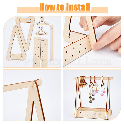 1 Set Wooden Hanger Earrings Display Stand with 8Pcs Coat Hangers Cute  Jewelry Stand Organizer Earring Rack Holder Ear Studs Display Rack for  Retail