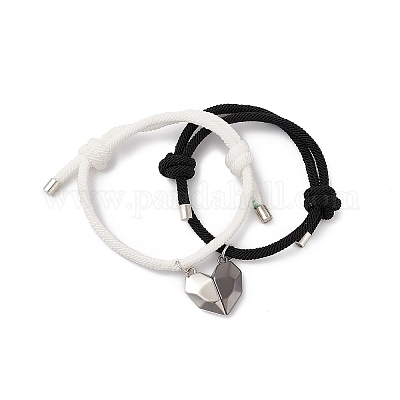 Wholesale 2Pcs 2 Style Magnetic Alloy Heart Charm Bracelets Set 