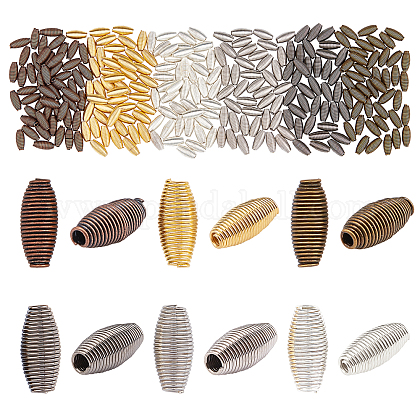 SUNNYCLUE 300Pcs 6 Colors Metal Oval Bead Steel Smooth Spring Spacer Beads Colorful Bicone Rice Vintage Loose charms Bulk for Jewelry Making DIY Earrings Necklaces Crafts Findings Accessory STAS-SC0003-24-1
