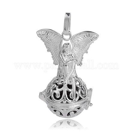 Silver Color Plated Brass Hollow Round Cage Pendants KK-J250-04S-1