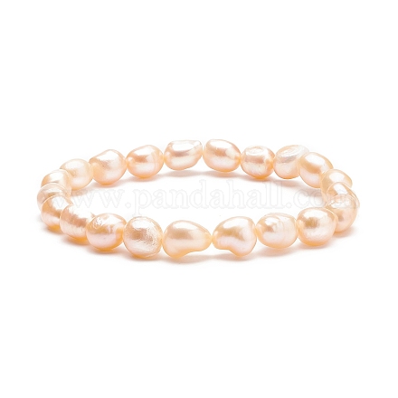 Braccialetto elastico con perline di perle naturali da donna BJEW-JB08868-05-1