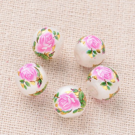 Flower Picture Printed Glass Round Beads GLAA-J088-10mm-B10-1