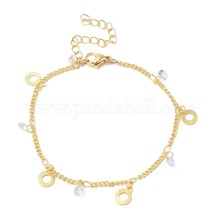 Beignet en laiton et bracelets à breloques en zircone cubique transparente pour femmes BJEW-G672-08G-1