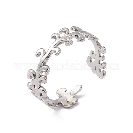 304 Stainless Steel Leafy Branch Wrap Open Cuff Ring for Women RJEW-C045-20P-1