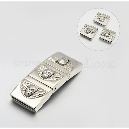 Smooth 304 Stainless Steel Rectangle with Skull Magnetic Clasps STAS-E073-21-1
