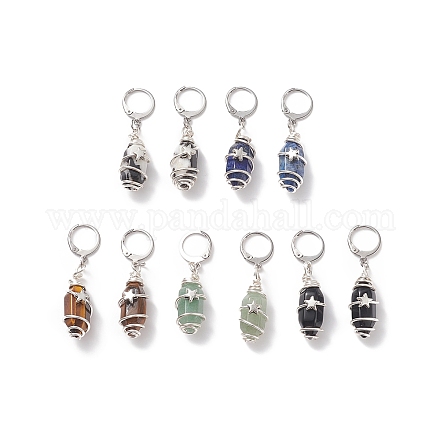 5 Pairs 5 Style Natural Mixed Stone Bullet Dangle Leverback Earrings EJEW-JE05067-1