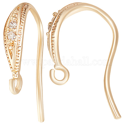 Beebeecraft 1 Box 10Pcs Zirconia Earring Hooks 18K Gold Plated Brass Rhinestone Earwire with Loop French Earring Findings for DIY Dangle Earring Jewellery Making KK-BBC0004-55-1