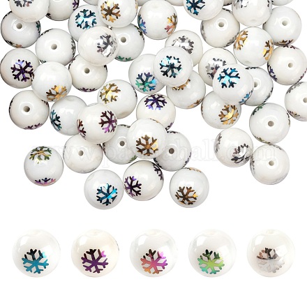 50pcs 5 couleurs de perles de verre opaques de Noël EGLA-FS0001-05-1
