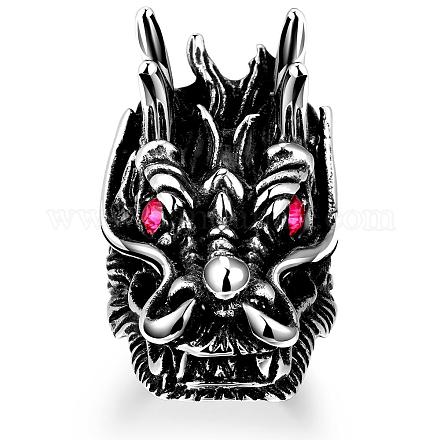 Dragon Head 316L Surgical Stainless Steel Czech Rhinestone Wide Band Rings for Men RJEW-BB01168-8-1