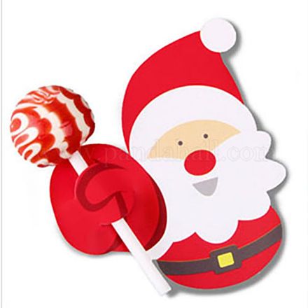クリスマスのテーマサンタクロース形紙キャンディーロリポップカード  ベビーシャワーと誕生日パーティーの装飾用  レッド  7.7x7.2x0.04cm  約50個/袋 CDIS-I003-03-1