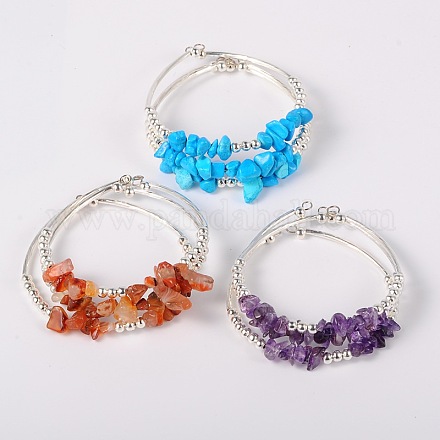Puce de pierres précieuses bracelets perles de manchette BJEW-JB01607-1