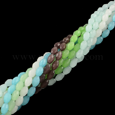 Faceted Rice Imitation Jade Glass Beads Strands GLAA-Q046-02-1