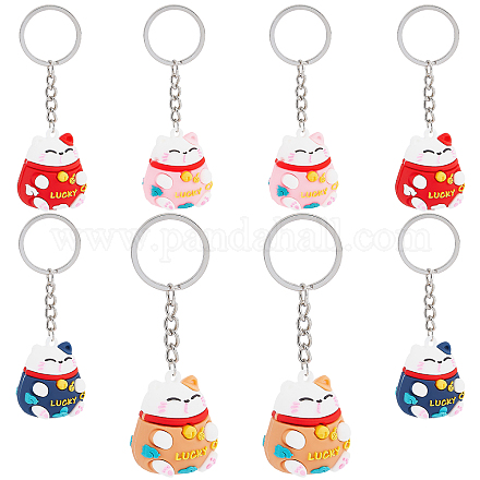 Wholesale PandaHall 8pcs Lucky Cat Keychain 4 Style Fortune Cat Charms PVC  Lucky Cat Pendants Beckoning Cat Keychains with Iron Open Jump Rings  Keychain Rings for Purse Strap Keys Bag Backpack Jewellery 