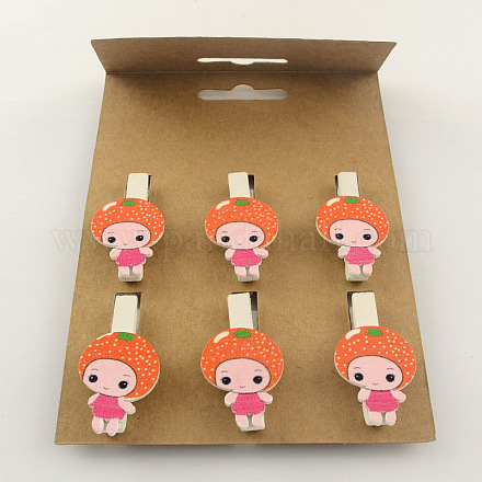 DIY Wood Craft Ideas Photo Wall Decorations Girl Shaped Wooden Clothespins Postcard Paper Note Pegs Clips X-AJEW-Q077-05B-1