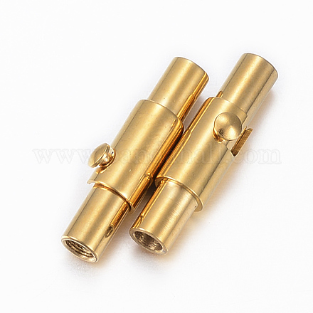 滑らかな 304 ステンレス鋼ロッキング チューブマグネットクラスプ  コラム  ゴールドカラー  15x4mm  穴：2mm STAS-H400-2mm-03G-1