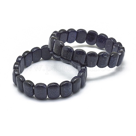 Synthetic Blue Goldstone Beads Stretch Bracelets BJEW-G617-06A-02-1