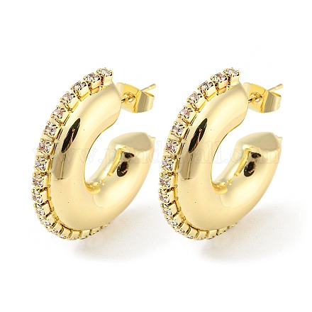 Brass Micro Pave Cubic Zirconia Donut Stud Earrings EJEW-I300-10A-G-1