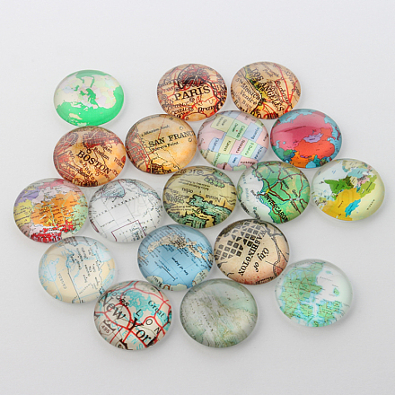 World Map Printed Dome Glass Cabochons X-GGLA-A002-12mm-MM-1