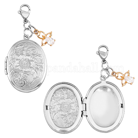 Ovale 316 medaglione in acciaio inossidabile foto pendente decorazione PALLOY-AB00071-1