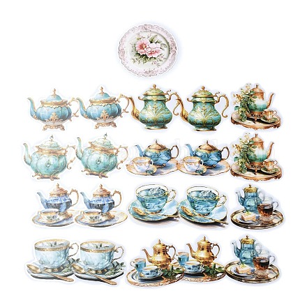 20 pz romantico fiore tazza da tè e pentola adesivi decorativi impermeabili autoadesivi in pvc STIC-P007-A01-1