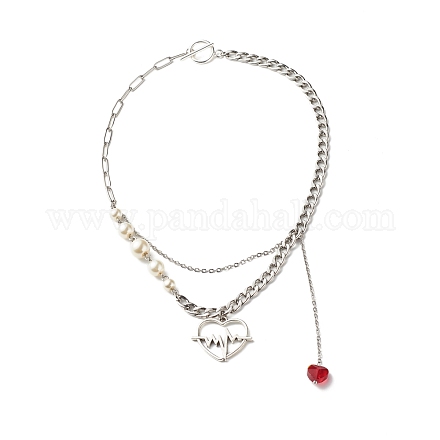 Heartbeat Tibetan Style Alloy Pendant Necklaces X1-NJEW-TA00006-1