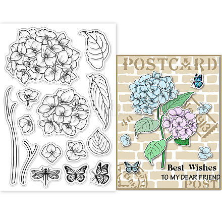GLOBLELAND Hydrangea Flower Clear Stamps for DIY Scrapbooking Spring Plants Blooming Flowers Silicone Clear Stamp Seals for Journals Decorative Cards Making Photo Album DIY-WH0167-57-0503-1