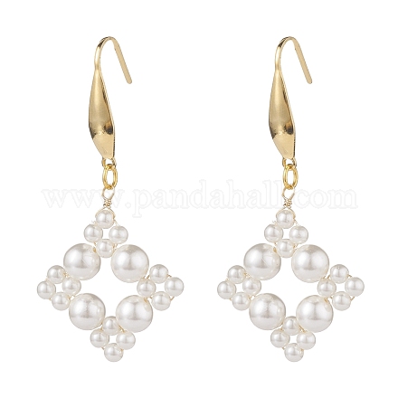 Orecchini pendenti con rombo e perle di conchiglia EJEW-TA00065-1