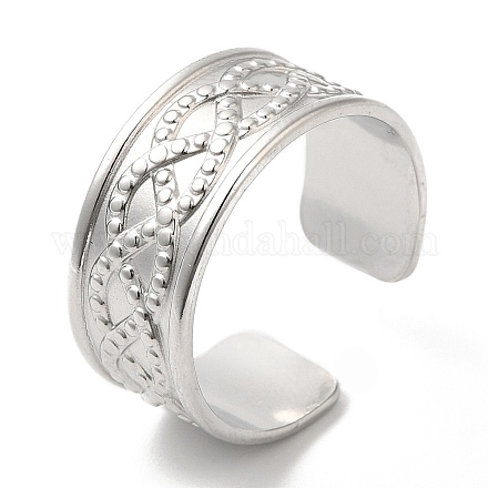 304 anillo abierto de acero inoxidable con patrón de cuerda giratoria para mujer. RJEW-I098-15P-1