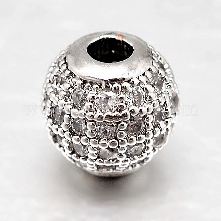 Perles rondes en laiton avec zircone cubique de micro pave ZIRC-N016-01P-6MM-1