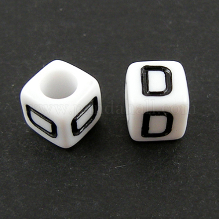 Perles européennes de lettre en acrylique X-OPDL-R050-10mm-D-1
