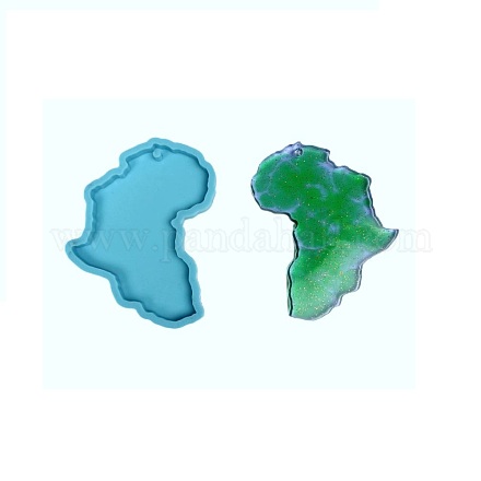 シリコンモールド  カップマットアクセサリー金型  DIYマットデコレーション用  UVレジン＆エポキシ樹脂ジュエリー作り  アフリカの地図の形  ディープスカイブルー  78x62x6mm  穴：3mm DIY-K032-86-1