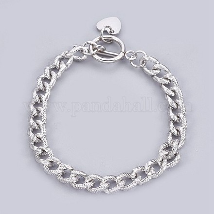 304 Stainless Steel Curb Chain Bracelets BJEW-P237-06P-1