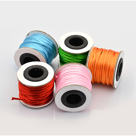 マクラメラテール中国結び作り用コードラウンドナイロン編み込みひも糸  サテンコード  ミックスカラー  2mm  約10.93ヤード（10m）/ロール NWIR-O001-A-M2-1