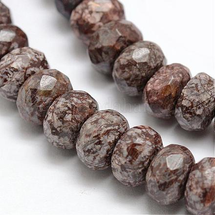 Brins de perles rondelles d'obsidienne en flocon de neige brun naturel à facettes G-K090-06-1