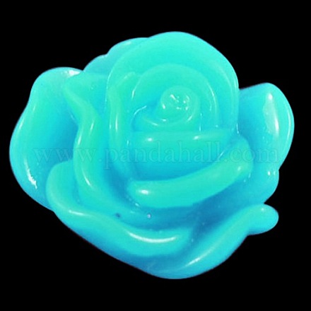 Cyan Color Flower Resin Cabochons X-CRES-RB776Y-3-1